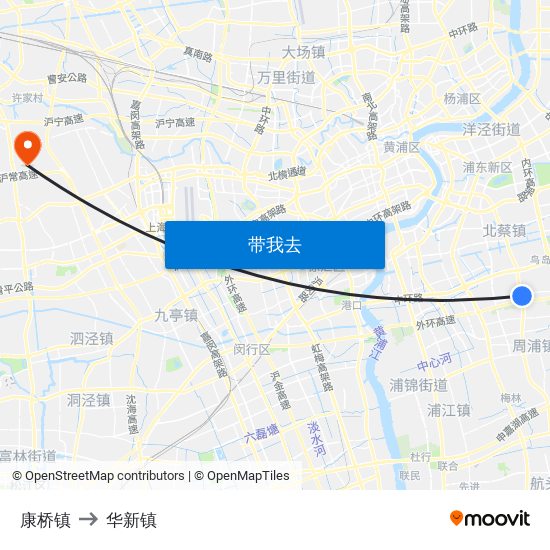 康桥镇 to 华新镇 map