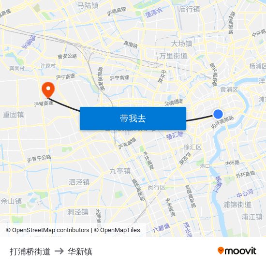 打浦桥街道 to 华新镇 map