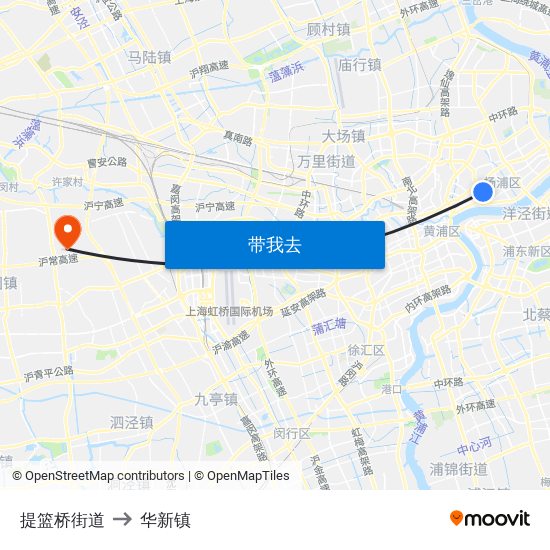 提篮桥街道 to 华新镇 map