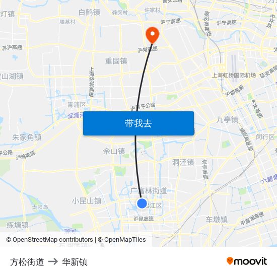 方松街道 to 华新镇 map