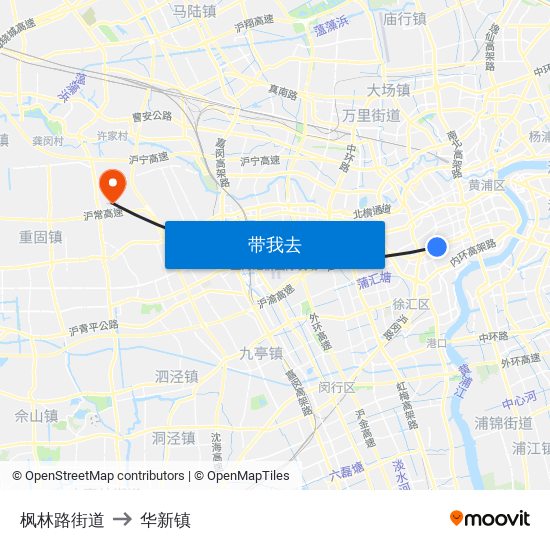 枫林路街道 to 华新镇 map