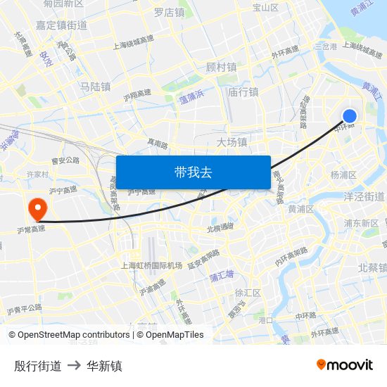 殷行街道 to 华新镇 map