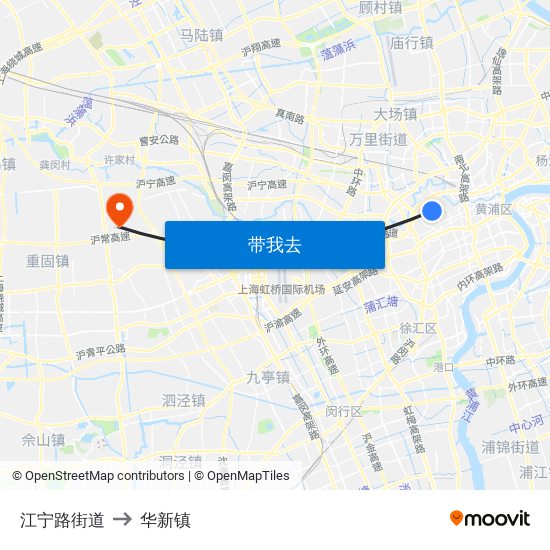 江宁路街道 to 华新镇 map