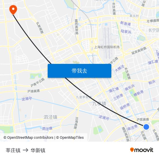 莘庄镇 to 华新镇 map