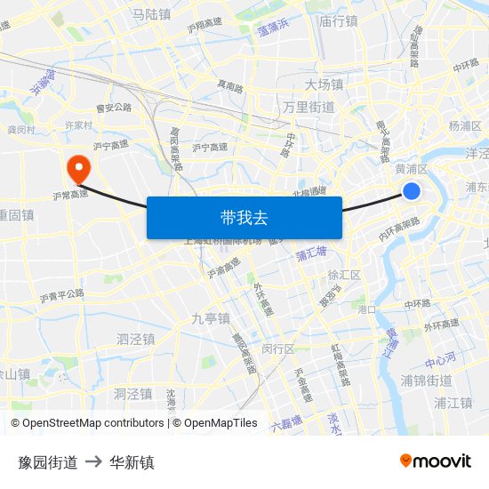 豫园街道 to 华新镇 map