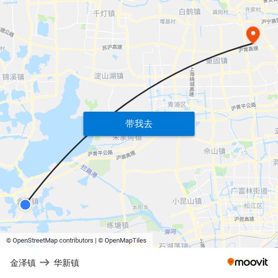 金泽镇 to 华新镇 map