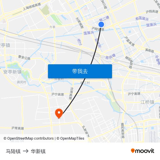 马陆镇 to 华新镇 map