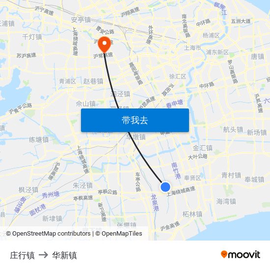 庄行镇 to 华新镇 map