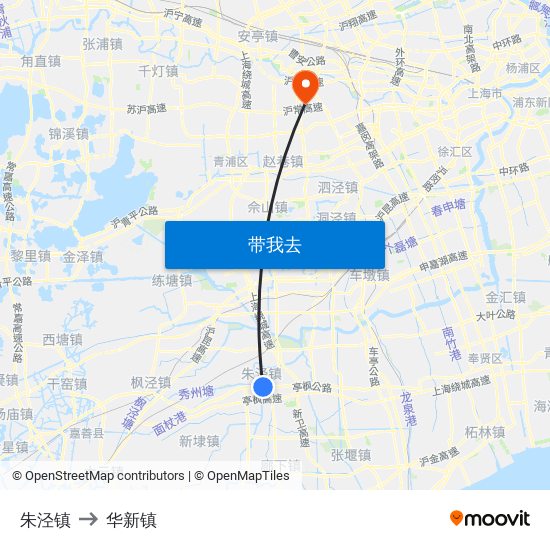 朱泾镇 to 华新镇 map
