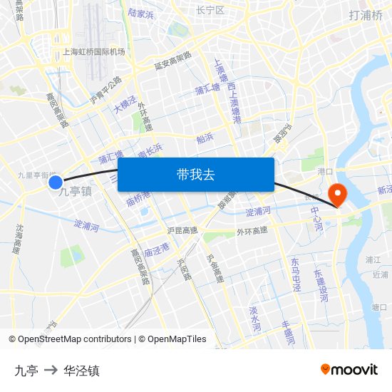 九亭 to 华泾镇 map