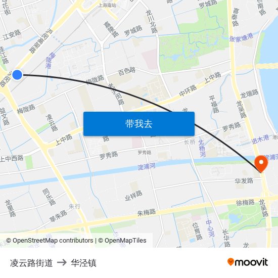 凌云路街道 to 华泾镇 map