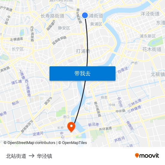 北站街道 to 华泾镇 map