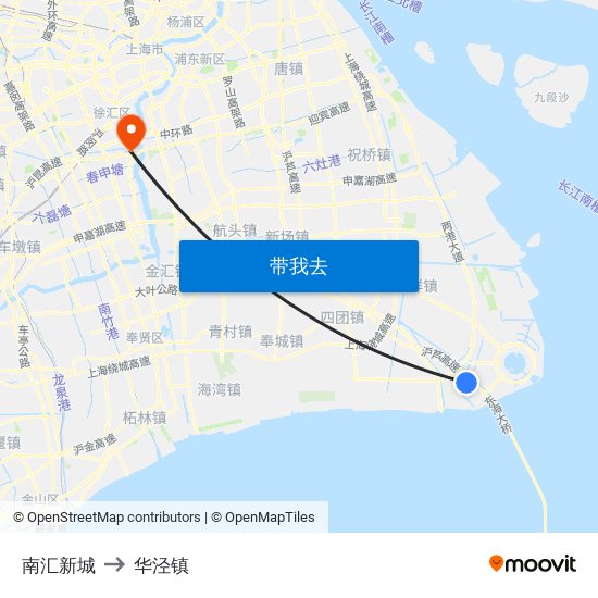 南汇新城 to 华泾镇 map