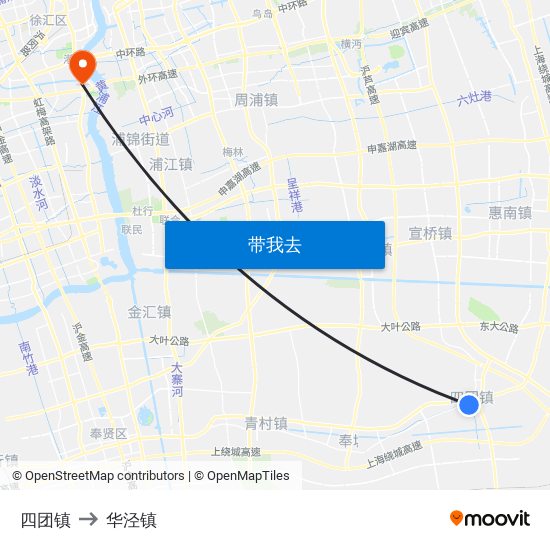 四团镇 to 华泾镇 map