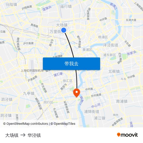 大场镇 to 华泾镇 map