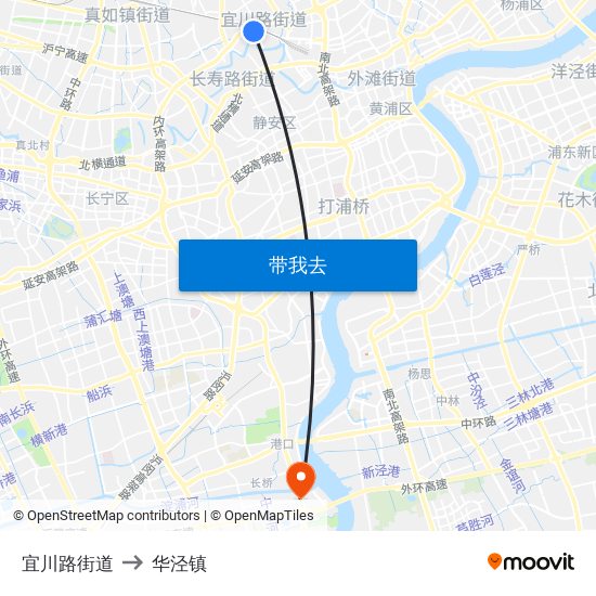 宜川路街道 to 华泾镇 map