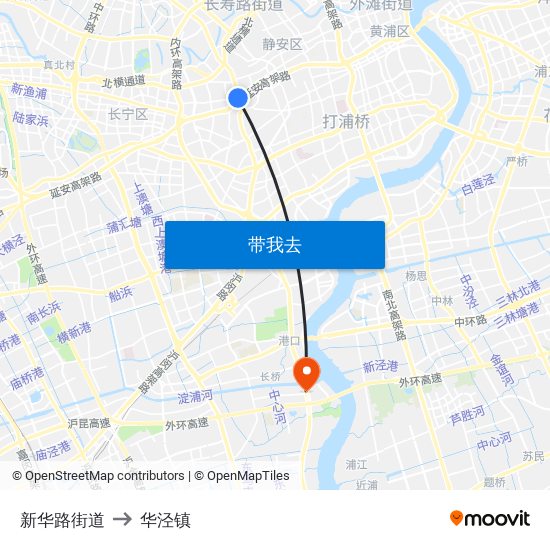 新华路街道 to 华泾镇 map