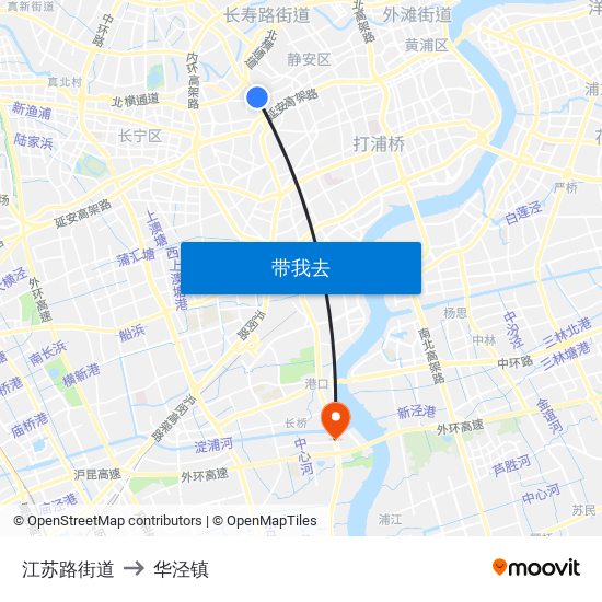 江苏路街道 to 华泾镇 map