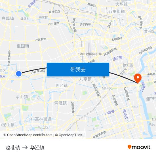 赵巷镇 to 华泾镇 map