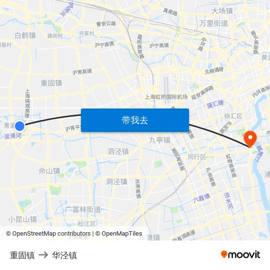 重固镇 to 华泾镇 map