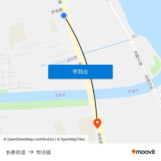 长桥街道 to 华泾镇 map