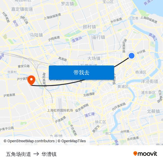 五角场街道 to 华漕镇 map