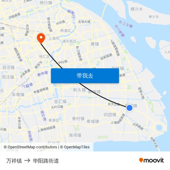 万祥镇 to 华阳路街道 map