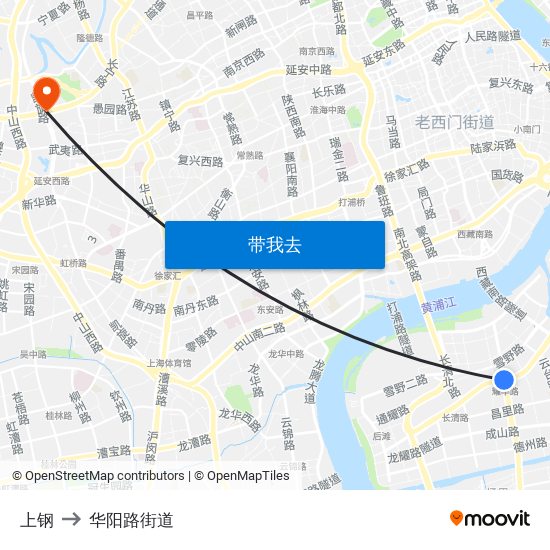 上钢 to 华阳路街道 map