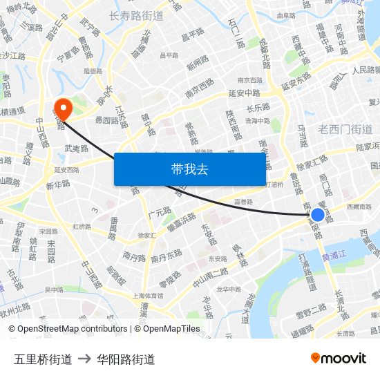 五里桥街道 to 华阳路街道 map