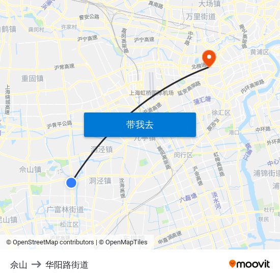 佘山 to 华阳路街道 map