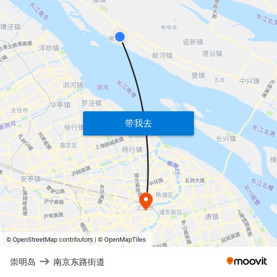 崇明岛 to 南京东路街道 map