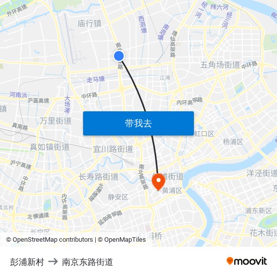 彭浦新村 to 南京东路街道 map