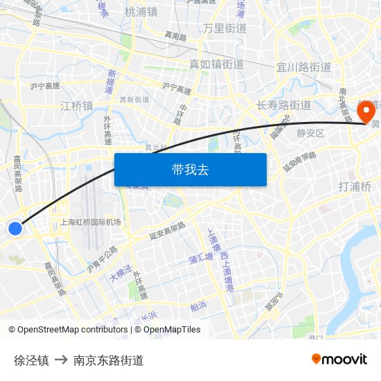 徐泾镇 to 南京东路街道 map