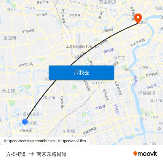 方松街道 to 南京东路街道 map