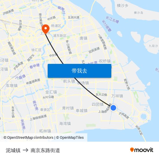 泥城镇 to 南京东路街道 map