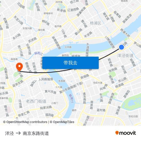 洋泾 to 南京东路街道 map