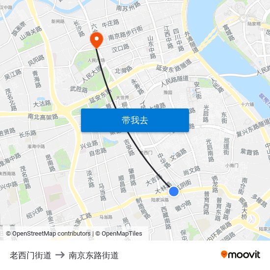 老西门街道 to 南京东路街道 map