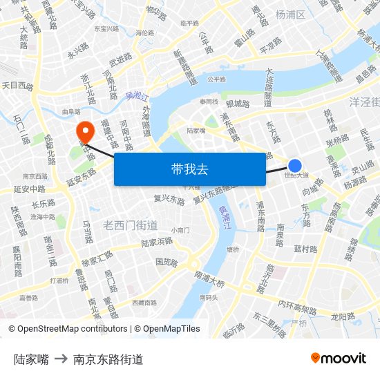 陆家嘴 to 南京东路街道 map