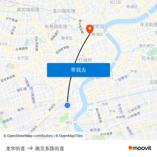 龙华街道 to 南京东路街道 map