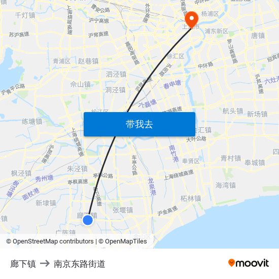 廊下镇 to 南京东路街道 map