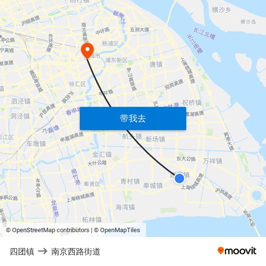 四团镇 to 南京西路街道 map