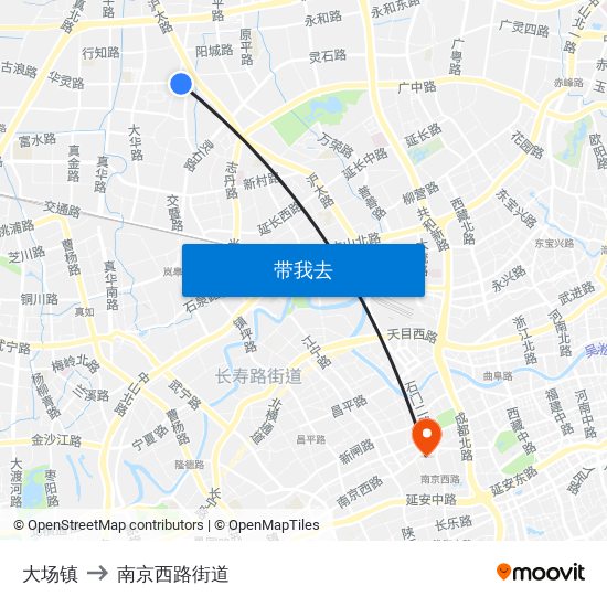 大场镇 to 南京西路街道 map