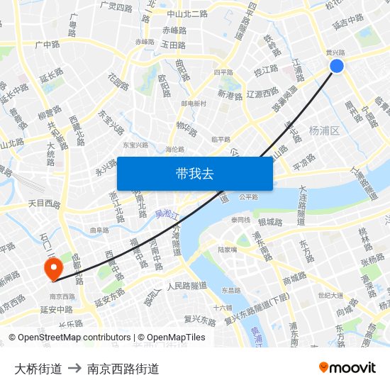 大桥街道 to 南京西路街道 map