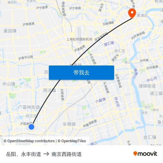 岳阳、永丰街道 to 南京西路街道 map