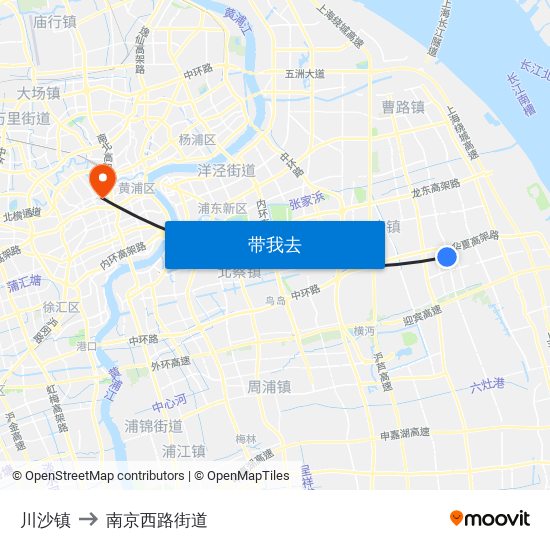 川沙镇 to 南京西路街道 map