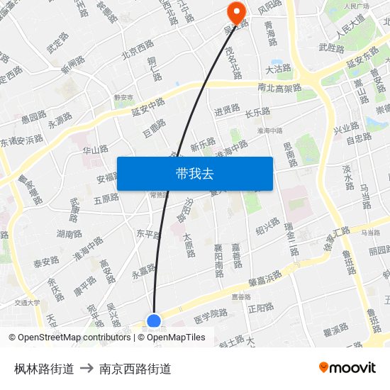 枫林路街道 to 南京西路街道 map