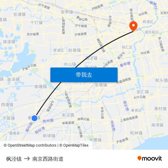枫泾镇 to 南京西路街道 map
