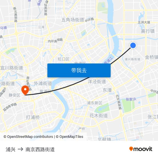 浦兴 to 南京西路街道 map