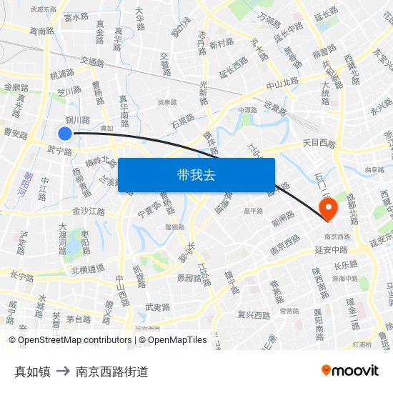 真如镇 to 南京西路街道 map