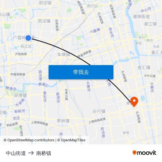 中山街道 to 南桥镇 map